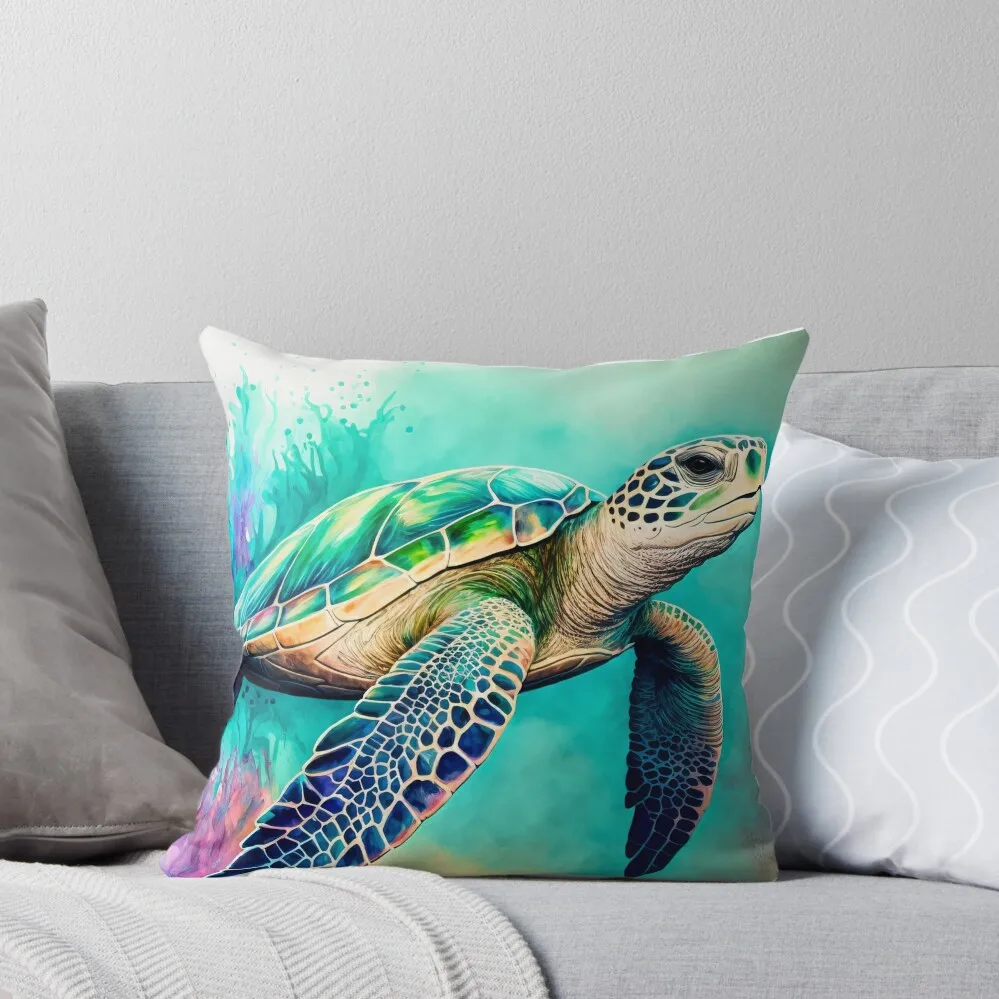 

Colourful Sea Turtle in Watercolours Throw Pillow Sofa Covers For Living Room Luxury Cushion Cover luxury decor pillow