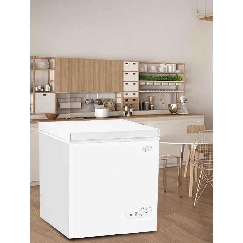5.0 قدم مكعب، فريزر عميق مدمج، صغير قابل للتعديل، 7 ترموستات، باب منخفض الضوضاء مع سلة قابلة للإزالة باللون الأبيض