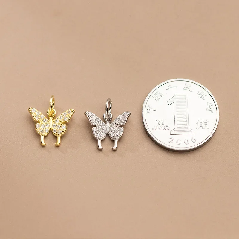 TrustDavis Real 925 Sterling Silver Fashion Sweet Butterfly Zircon Charm Pendant Handmade DIY Accessories Fine Jewelry HY301