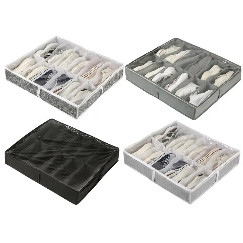 Organizador de zapatos plegable para debajo de la cama, caja de almacenamiento no tejida a prueba de polvo, con ventana transparente, para ahorrar