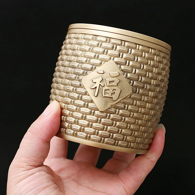 Chinese desk Storage Zen Lotus pen holder Brass Crafts Decoration Office Chinese pen bucket decoration Gift