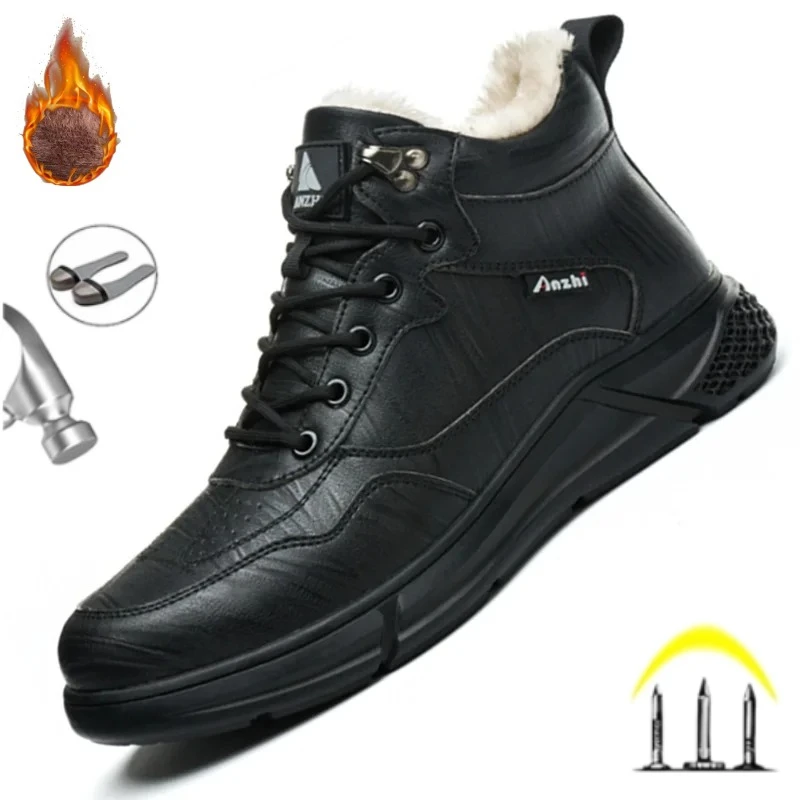 Fashion 2025 Black Leather Men Work Safety Shoes Sneakers Indestructible Anti Smashing Anti Scalding Electric Welding Male Boots