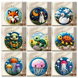 GATYZTORY Turtle, Jellyfish, Fox Painting Kit Funny Wool Needle Felt Animal Picture Handmade Wool Needle Painting For Play Diy