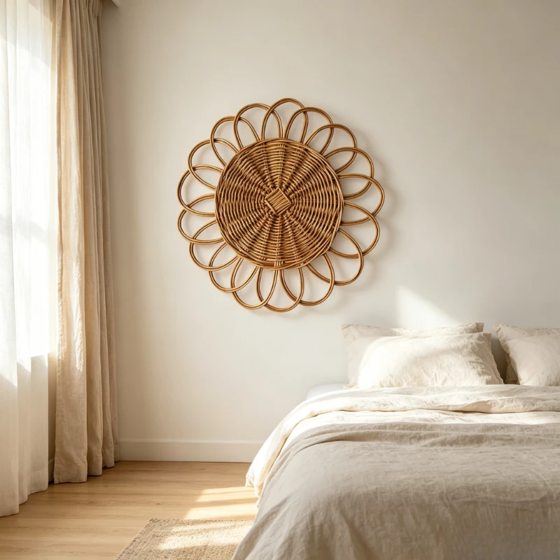 Nordic Bohemian Rattan Round Wall Decor Hand Woven Wall Hanging Ornament for Living Room Home Wall Art Decoration