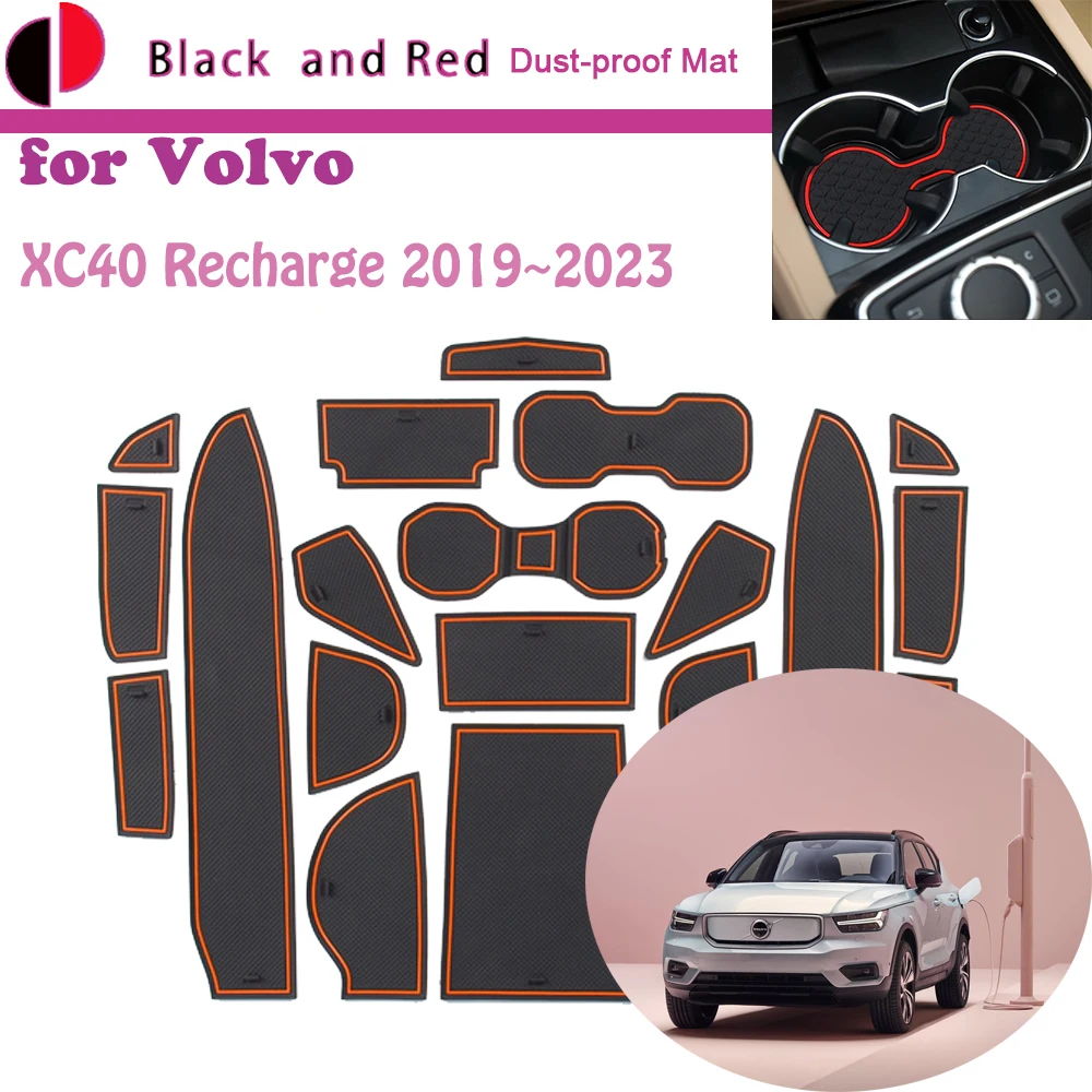 Rubber Door Groove Mat For Volvo XC40 Recharge 2019~2023 2020 2021 2022 Gate Storage Slot Coaster Dust-proof Car Sticke Pad Auto