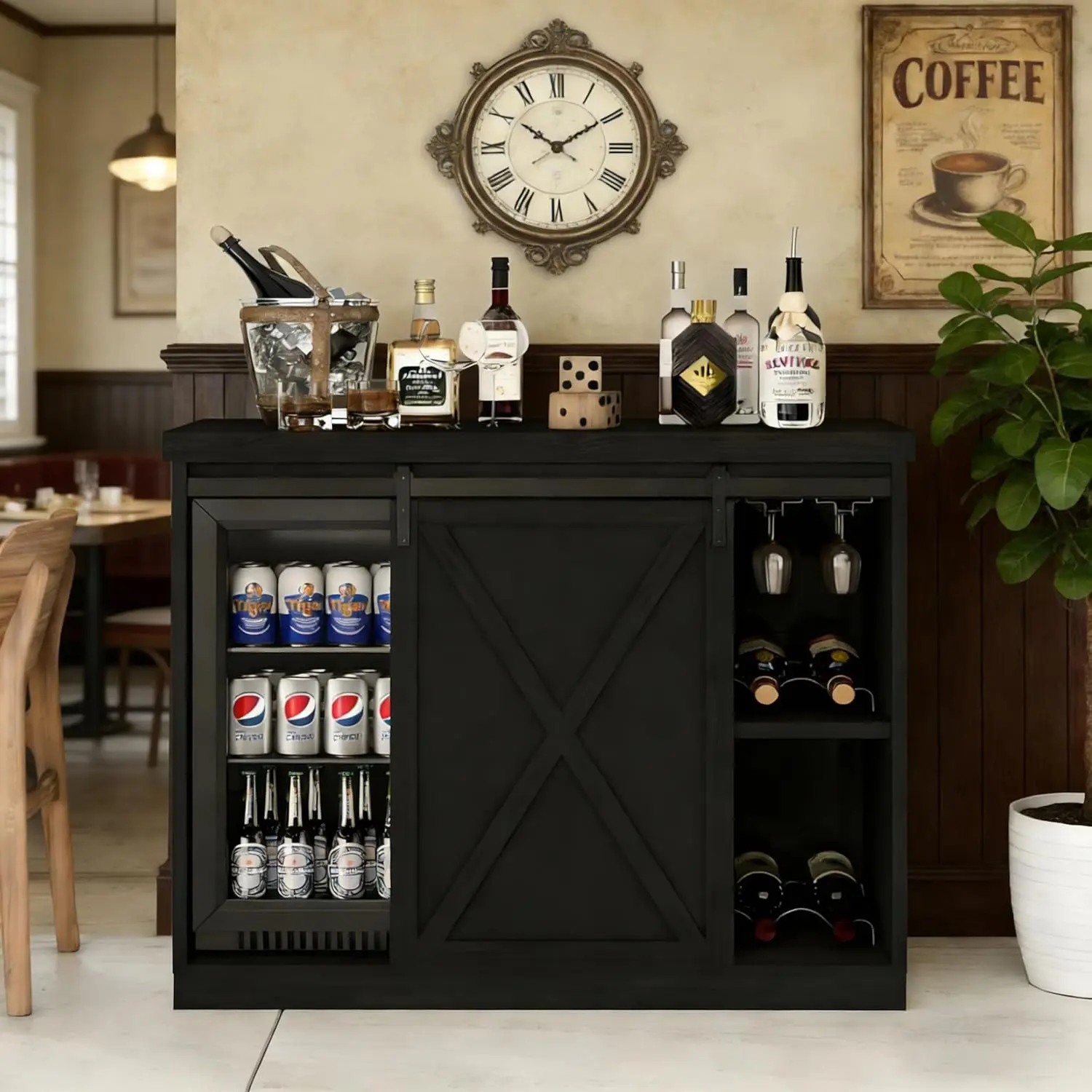 

Coffee Bar Cabinet with Mini Fridge Space, 49.2'' Farmhouse Kitchen Buffet Hutch with Power Outlet, Fridge Cabinet, Customized