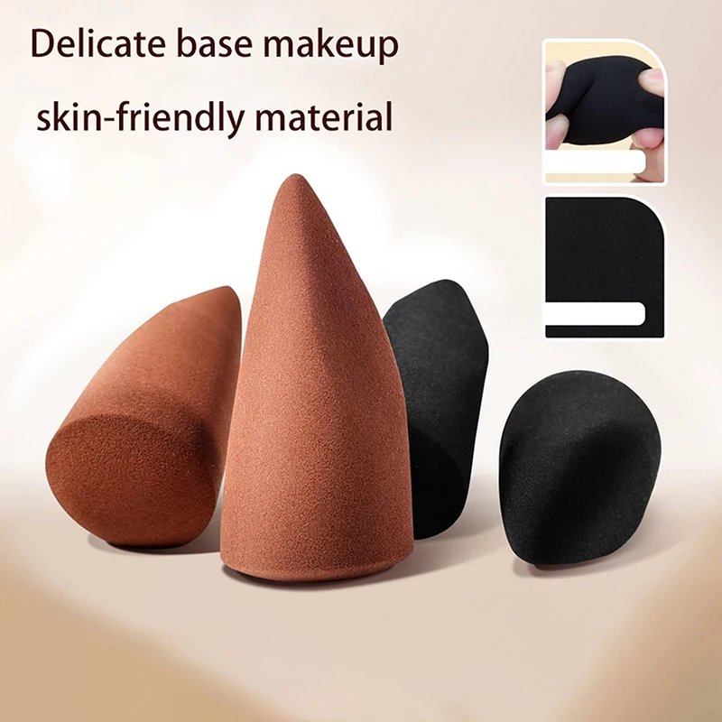 Esponja de maquillaje de precisión, esponja suave en polvo para uso en seco y húmedo, color negro y marrón, herramientas cosméticas fáciles de usar, 1/2 Uds.