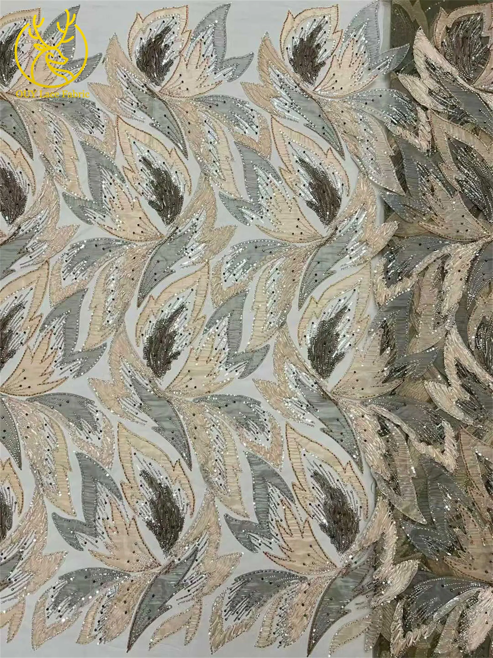 2026 Afrikanischer Perlen-Spitzenstoff 5 Yards Nigerianischer Französischer Pailletten-Tüll-Spitzenstoff für Damen-Abendkleider zum Nähen 5 Yards – Detail 21