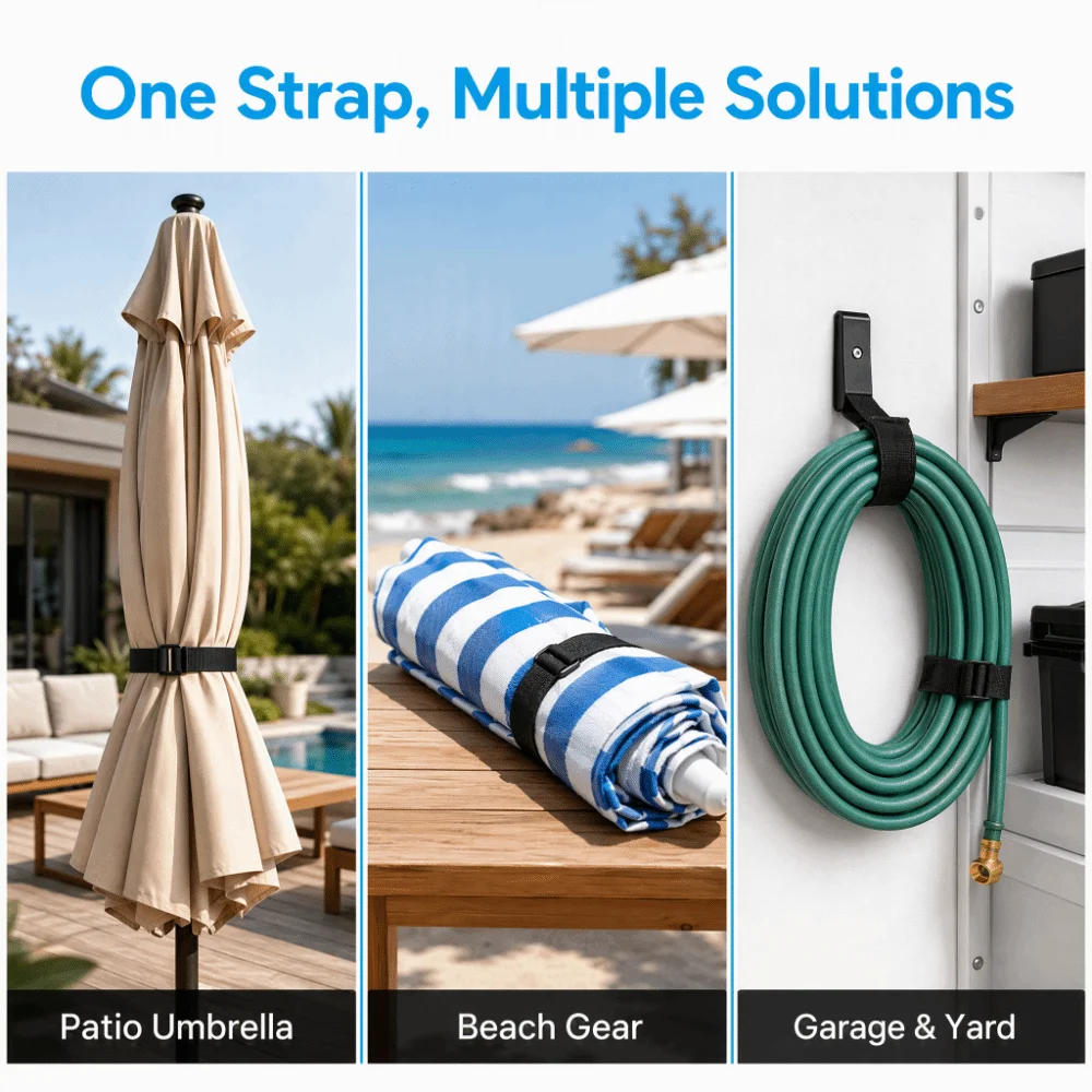 Windproof Hook and Loop Storage Straps Elastic Adjustable Tie Down Straps Durable Nylon Securing Bands Patio Use