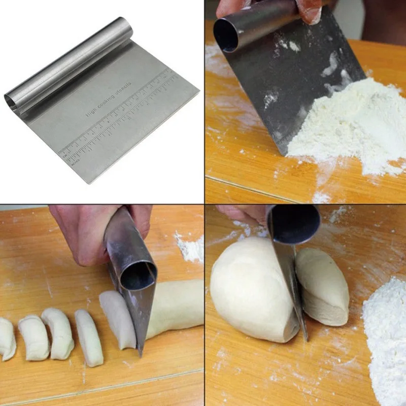 1PC Stainless Steel Dough Pastry Scraper Pizza Cutter Chopper with Measuring Scale Multipurpose Cake Bread Separator Scale Knife