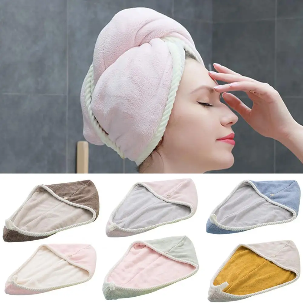 

Hair Drying Hat Double-layered Quick-drying Coral Fleece Bathroom Absorbent Hair Drying Cap for Daily Use