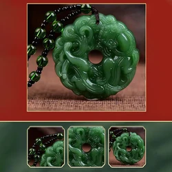 Green Jade Hand-Carved Dragon Hollow Jade Pendant Necklace Fashion Chinese Amulet Women Man'S Lucky Necklace Jewelry Gift