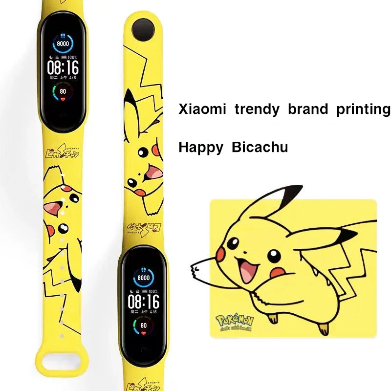 Pokemom Anime Pikachu Suitable for Xiaomi Bracelet Strap Printed Pikachu Series Smart Xiaomi Bracelet 5/6/7 Bracelet in Stock