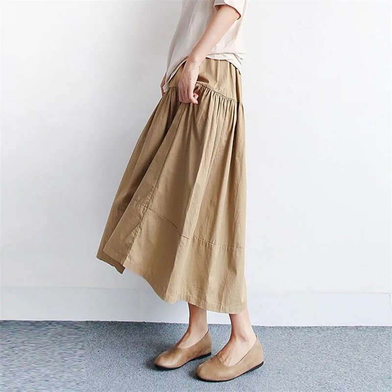 Summer Autumn Women Long Skirts 2026 Solid Elegant High Elastic Waist A Line Maxi Skirt Black Khaki Blue 11 Colors faldas mujer