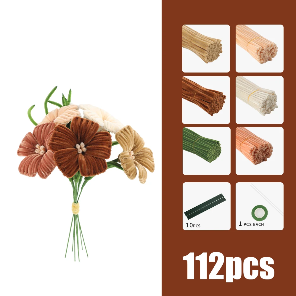 Elegant Brown Lily Tube Flower Bouquet Set, Complete With All Accessories, DIY Pipe cleaner set flowers craft supplies
