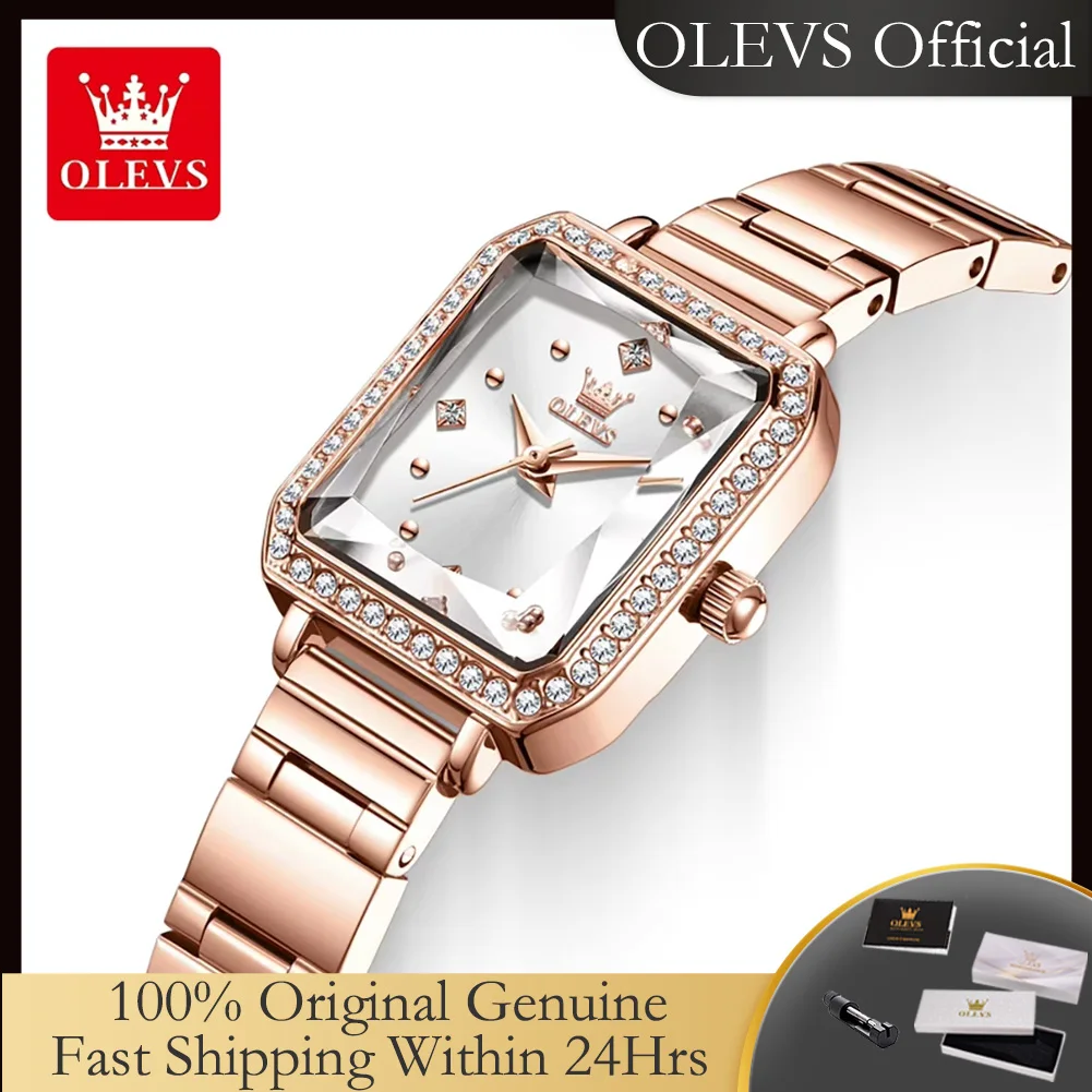 OLEVS 5688 Watches for Women Original Import Quartz Movement Luxury Fashion Small Square Dial Waterproof Ladies Dress Wristwatch