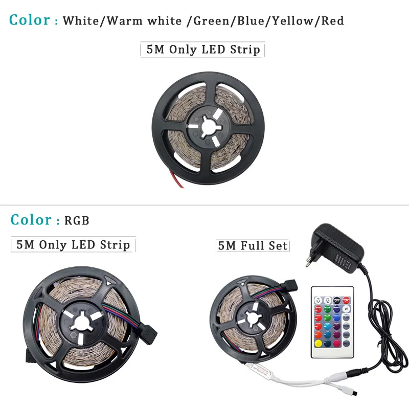 LED Strip Light 12V 5M 300 Leds SMD 5050 60Leds/m Waterproof Flexible 2835 Ribbon Tape High Quality LED Home Decoration Lights