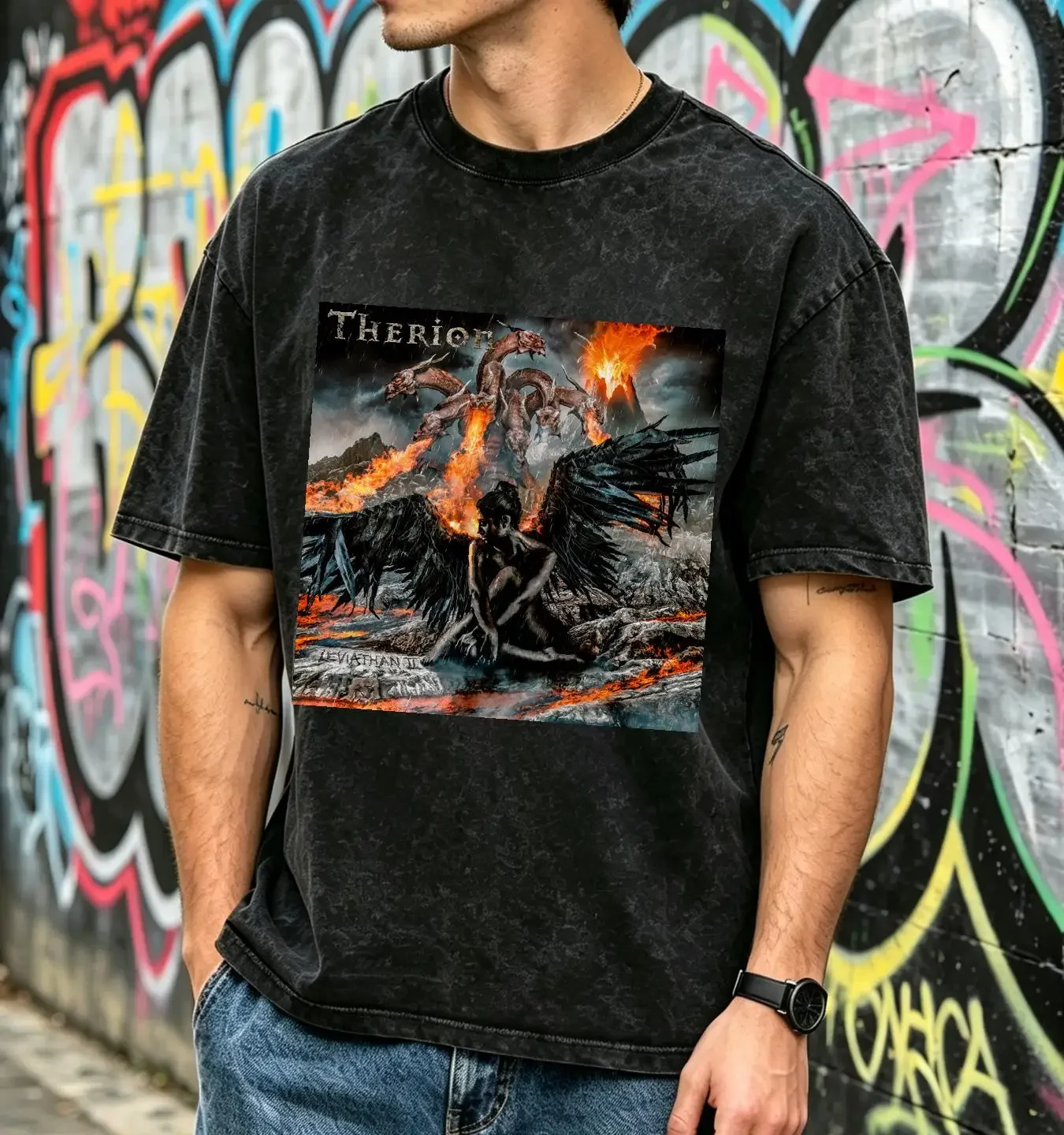 washed T Shirt Rare Therion Leviathan II Band For Fan Black S 2345XL BC3671 vintage Washed Slightly Versatile Comfortable