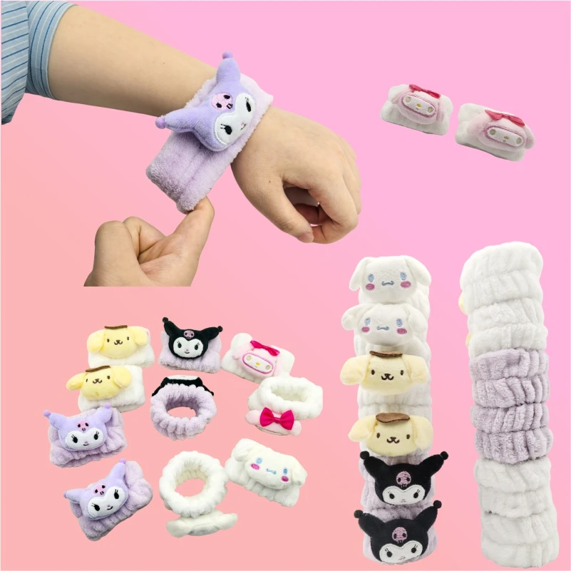 Hello Kitty Kuromi Women Wrist Washing Belt Soft Microfiber Wristbands Washing Face Water Absorption Prevent Wetness Washband