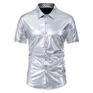 Herrenhemd hell kurzärmelige Golden Silver Silver Cool Party Show Show Vintage Fantasy 8 Hauptverkäufe Silber Shirt - №7