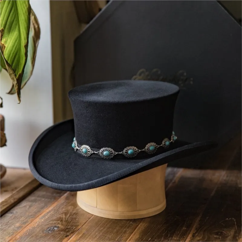 Black flat-topped felt hat solid-colored