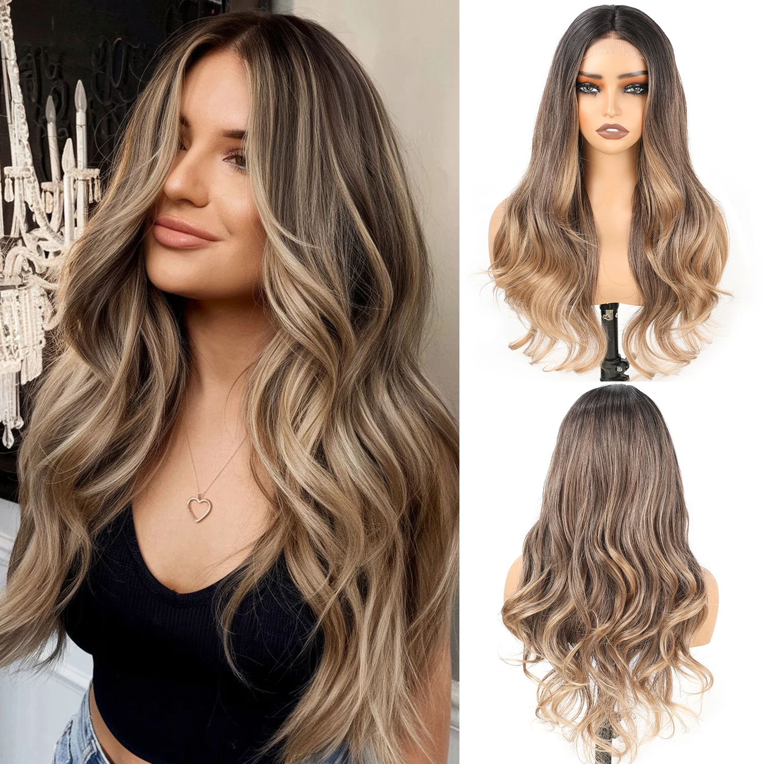 

Синтетический парик омбре блонд 13x4 с кружевной передней частью, 28 дюймов, предварительно выщипанный, с эффектом волны, без клея, с центральной частью, для женщин, для повседневного использования и вечеринок