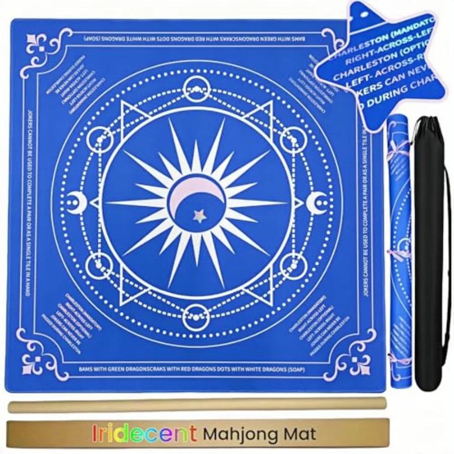 

Luxurious Iridecent Mahjong Mat with Rules for Table Holographic Unfolded American Mahjong Mat with Instructions Anti-Slip Odor