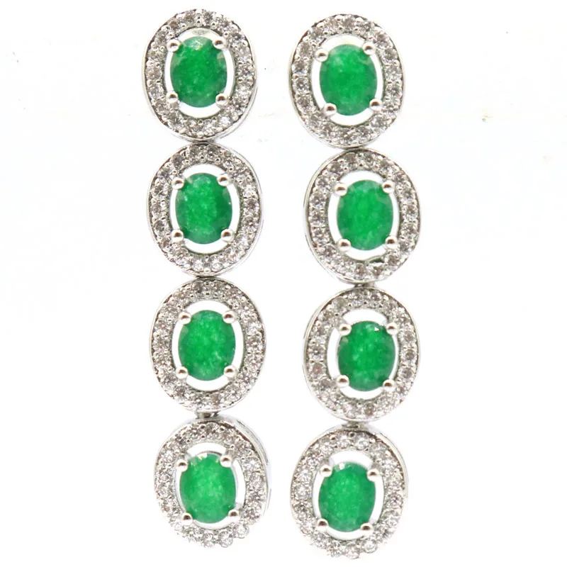 SheCrown 40x9mm Lovely Long Fire Rainbow Mystic Topaz Real Ruby Green Emerald CZ Daily Wear Females Silver Stud Earrings