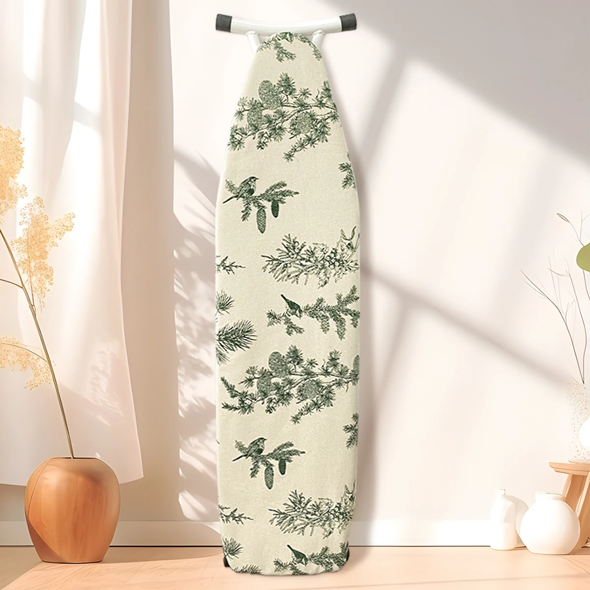 The ironing board cover is heat-resistant, made of cotton and has an extra thick iron cover. It is insulated with a drawstring a