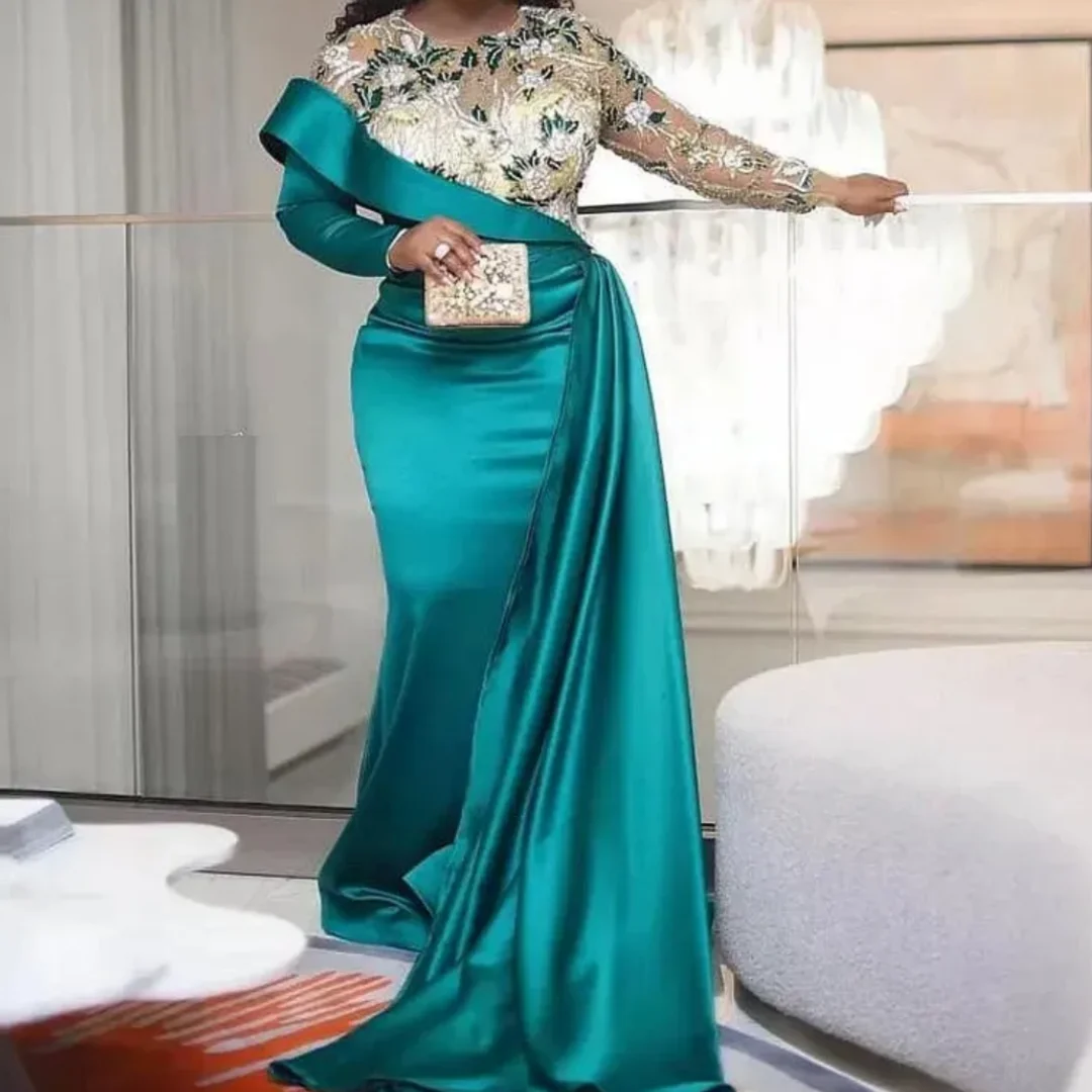 

Appliqued Pleats Mermaid Mothers Dress For Weddings Elegant Formal Prom Dresses Africa Teal Plus Size Mother of the Bride Dress