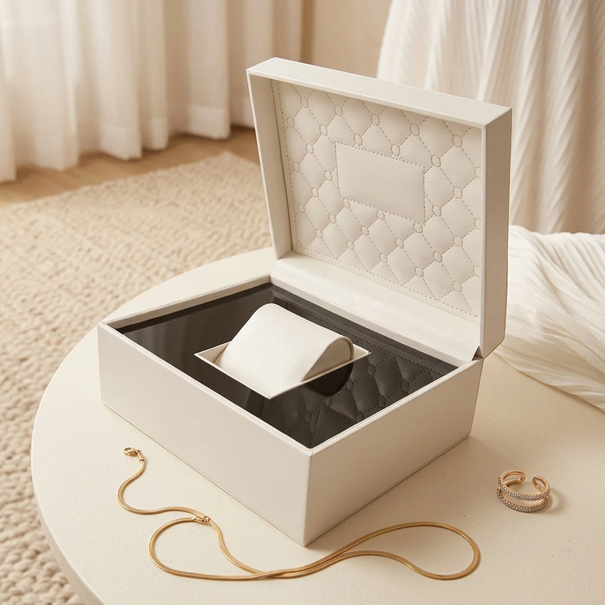 Factory Stock Watch Case Straight Angle Laser Cut PU Leather Watch Box New International Style Jewelry Exhibition Box Gift