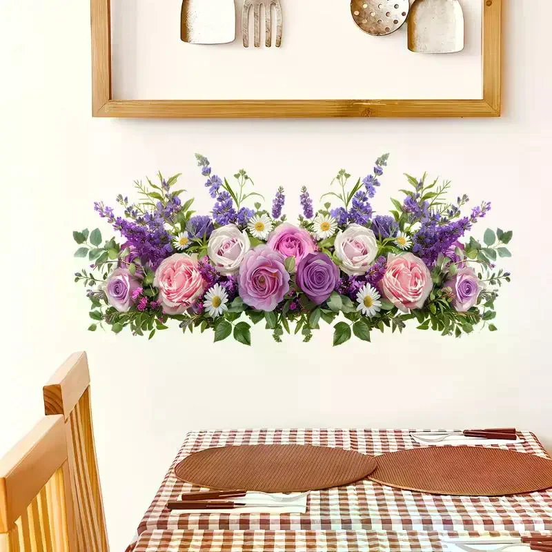 Wall Sticker Fresh Floral Pattern Sink Area Background Bathroom Decoration Self-Adhesive Removable Waterproof No Peel