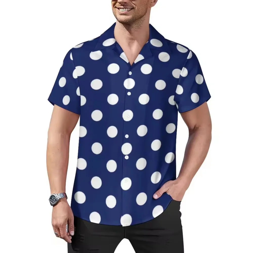 

Trendy new 3D printed polka dot art design pattern men's slim fit breathable button lapel men's casual short sleeved plus size s