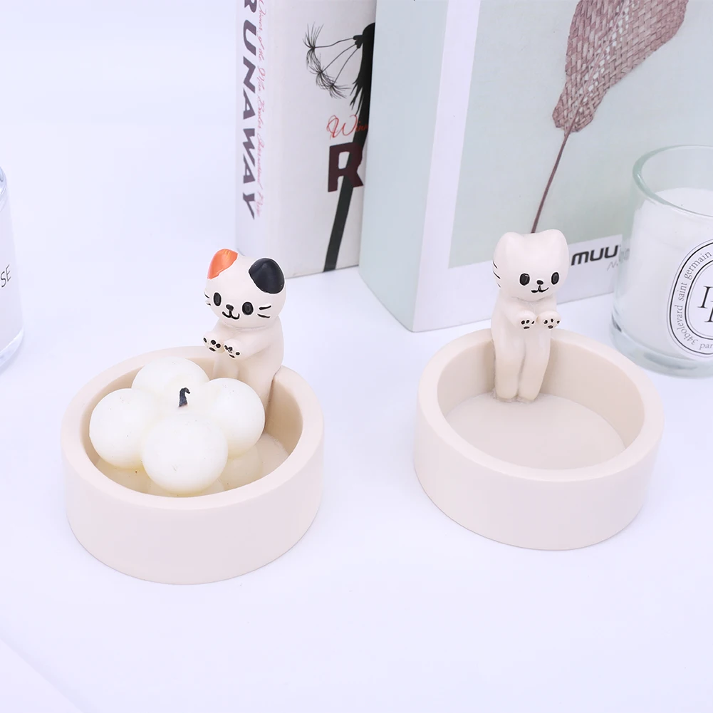 1/2PCS Kitten Candle Holder Cartoon Cat Candlestick Holder High Tempe Resistant Cat Warming Paws Candle Cute Candle Holder Decor