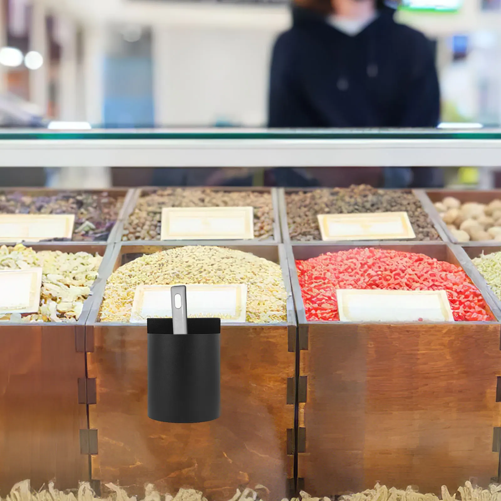 

Metal Shovel Organizer Hanging Basket for Ice Scoop Kitchen Pantry Storage Rack Dry Goods Container Cabinet Organizer