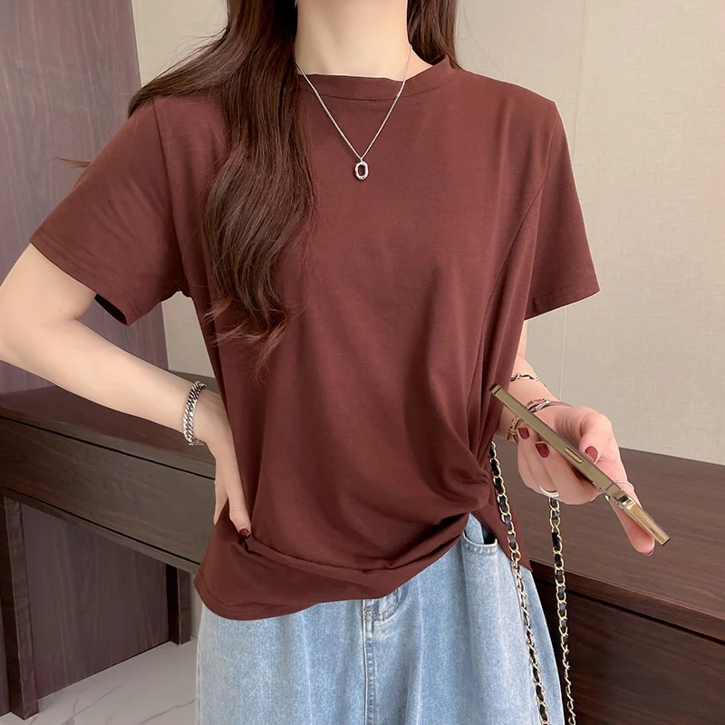 XL-4XL Large Size Cross Basic T-shirt Summer Fashion Irregular Oversize Tees Tops Cotton Short Sleeve Loose Tshirt Solid Color