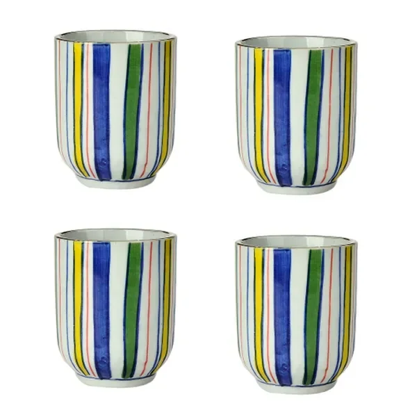 

4Pcs Japanese Style Colorful Stripe Ceramic Teacups Small Straight Wine Glass 150ML