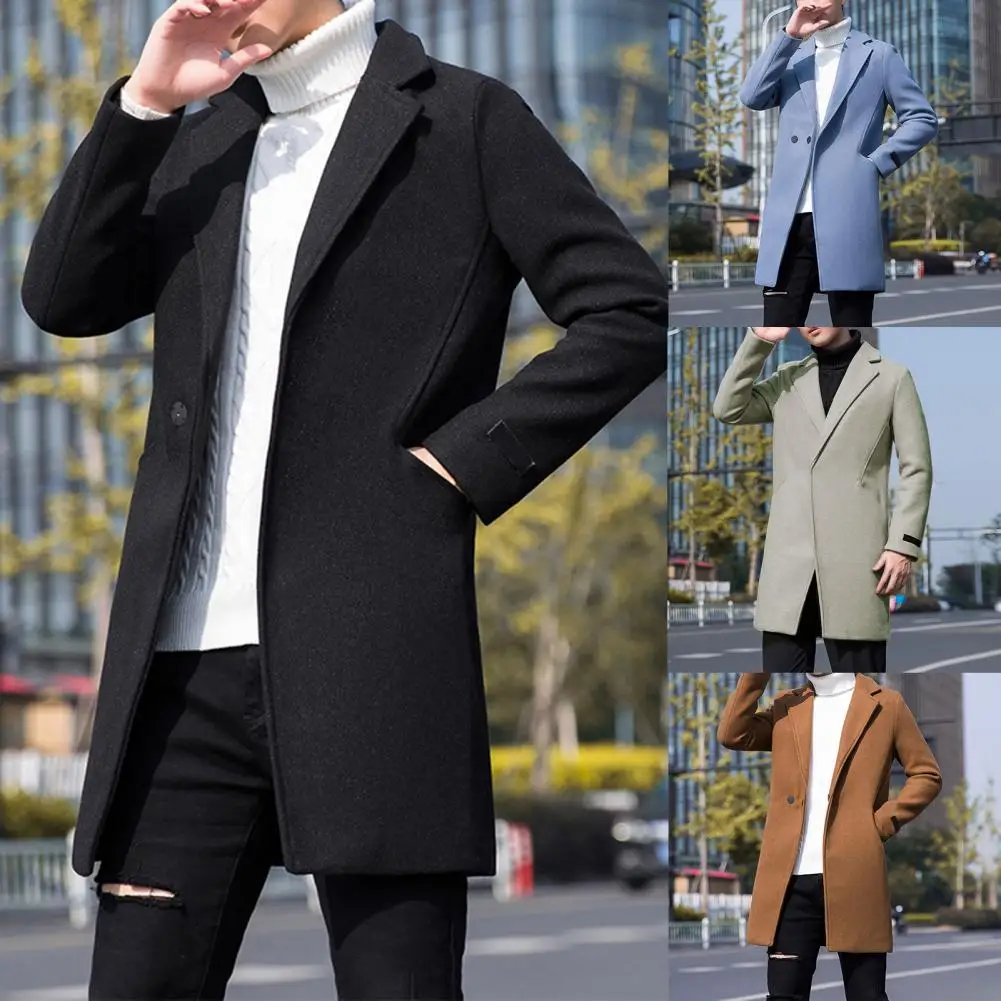 

Stylish Coat Streetwear Pure Color Slim Trench Coat Lapel Male Men Trench Coat for Party