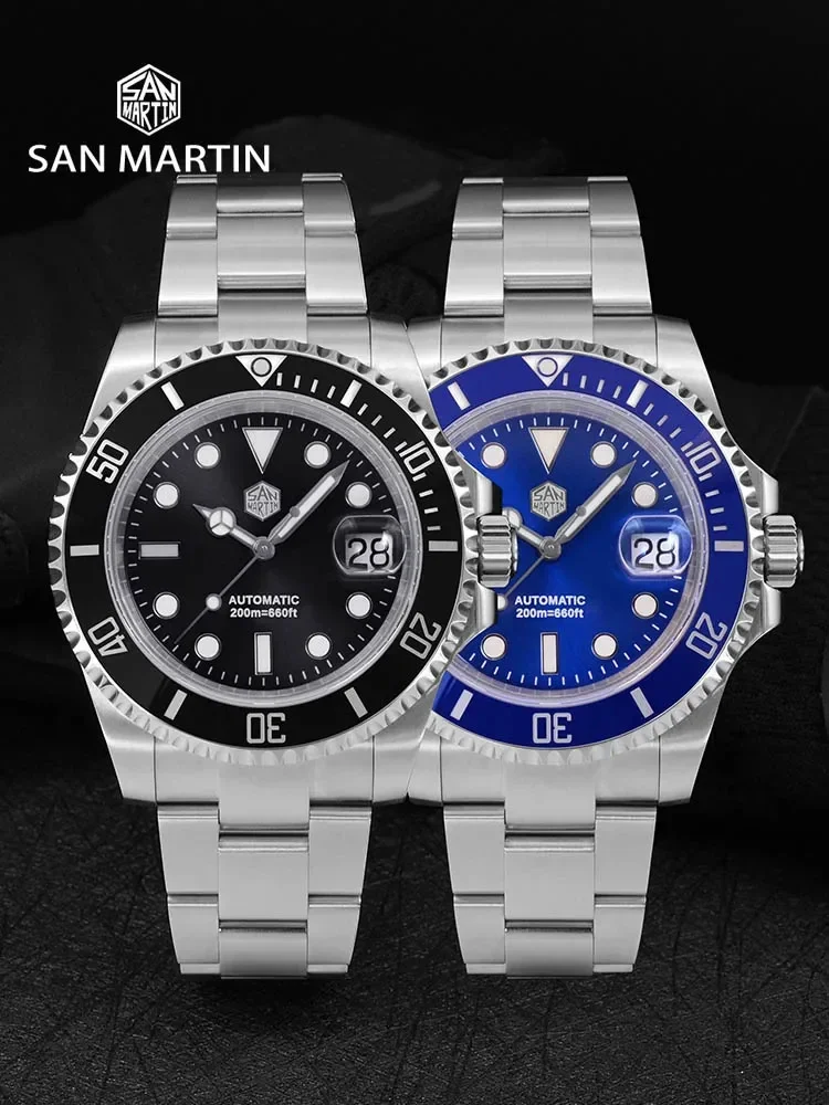 San Martin 41mm Mens Diver Watch Luxury Water Ghost PT5000 Automatic Mechanical Sapphire Date Cyclops 20Bar BGW-9 Luminous SN019