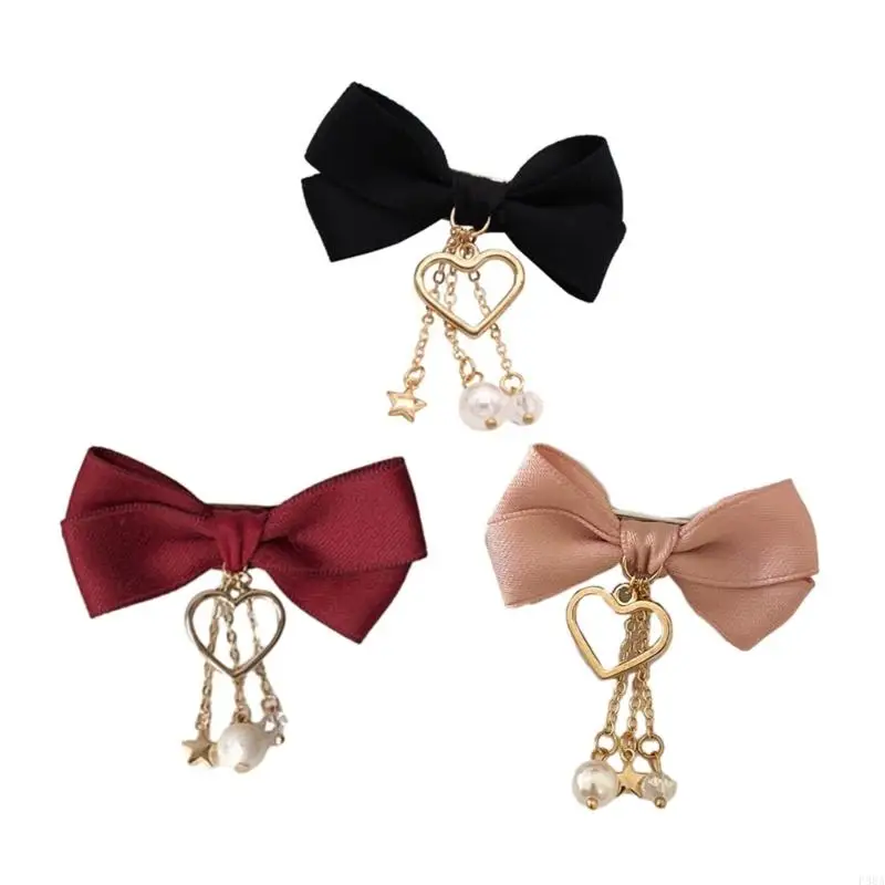 

P88A Flat Clips Hairpin Y2K-Style Balletcore Headdress Bunches Accessories Bow Pearls Headdress