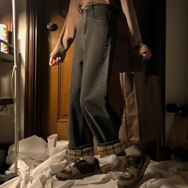 

Свободные широкие джинсы с высокой талией, женские осенние новые удобные утягивающие джинсовые брюки больших размеров, длинные брюки прямого кроя