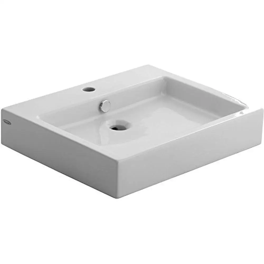 Studio Vessel Sink Single Faucet Hole Rear Overflow Integral Faucet Deck White 22-Inch Vanity 18-1/2