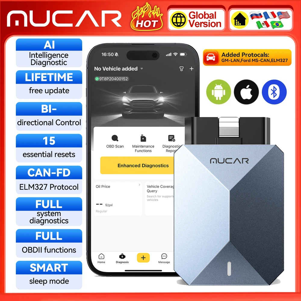 

MUCAR BT200 MAX Diagnostic Tools All System AI OBD2 Scanner Lifetime Free Update CAN FD BI-Directional Mucar Diagnostic Scanner