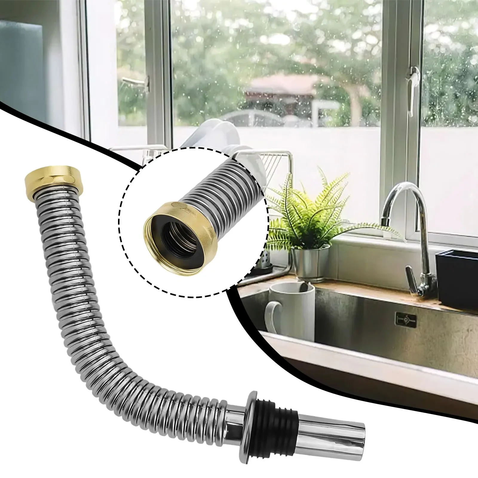 40/60cm Sink Drain Pipe Stainless Steel Sink Siphon Waste Drain Flexible Bath Pipe Hose Retractable Drainage Tube Kitchen Supply