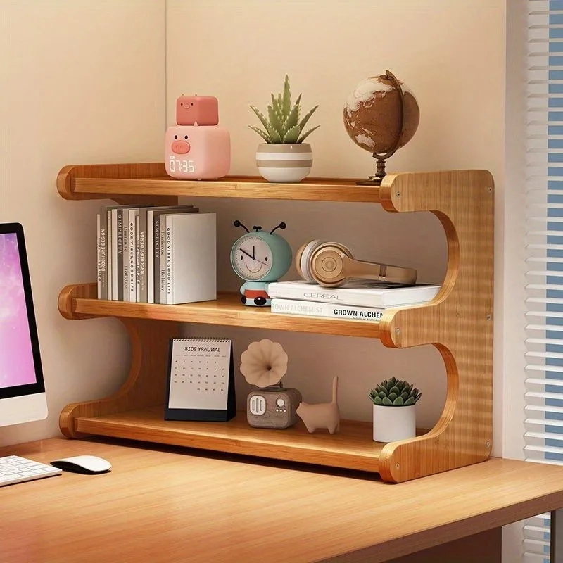 Bamboo Desktop Storage Rack Desk Organizer Bookcases Stationery Home Cup Storage Books Storage Shelf Students