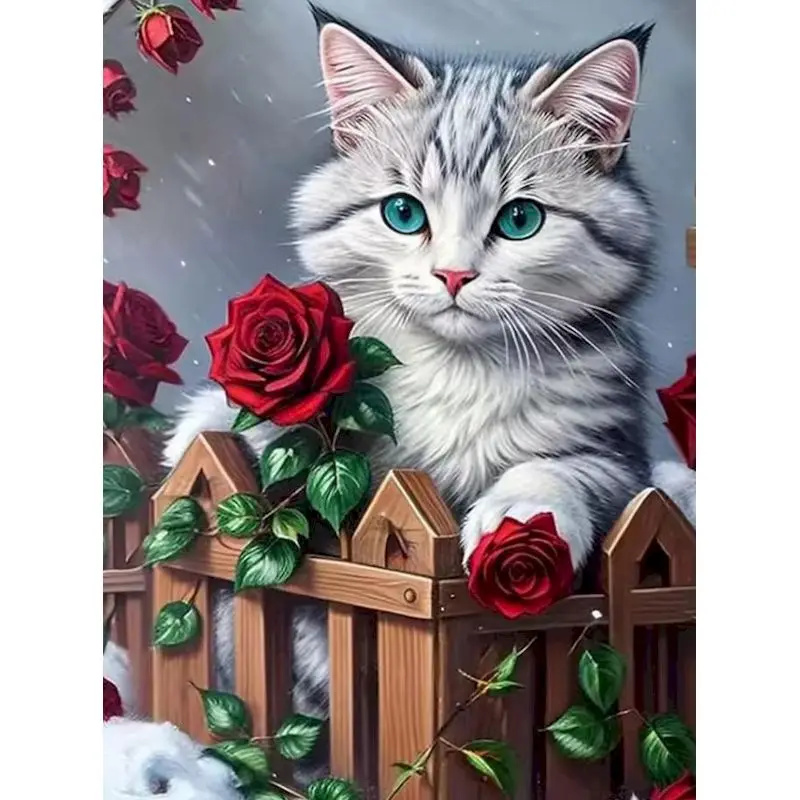 

GATYZTORY Rose Cat Painting By Numbers Arts and Crafts Painting With Numbers Animal Acrylic Painting on Canvas Original gifts Pi