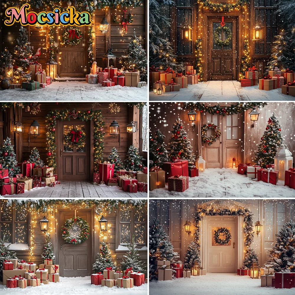 

Photography Background Winter Christmas Forest Glitter Arch Door Xmas Kids Family Portrait Decor Backdrop Photo Studio