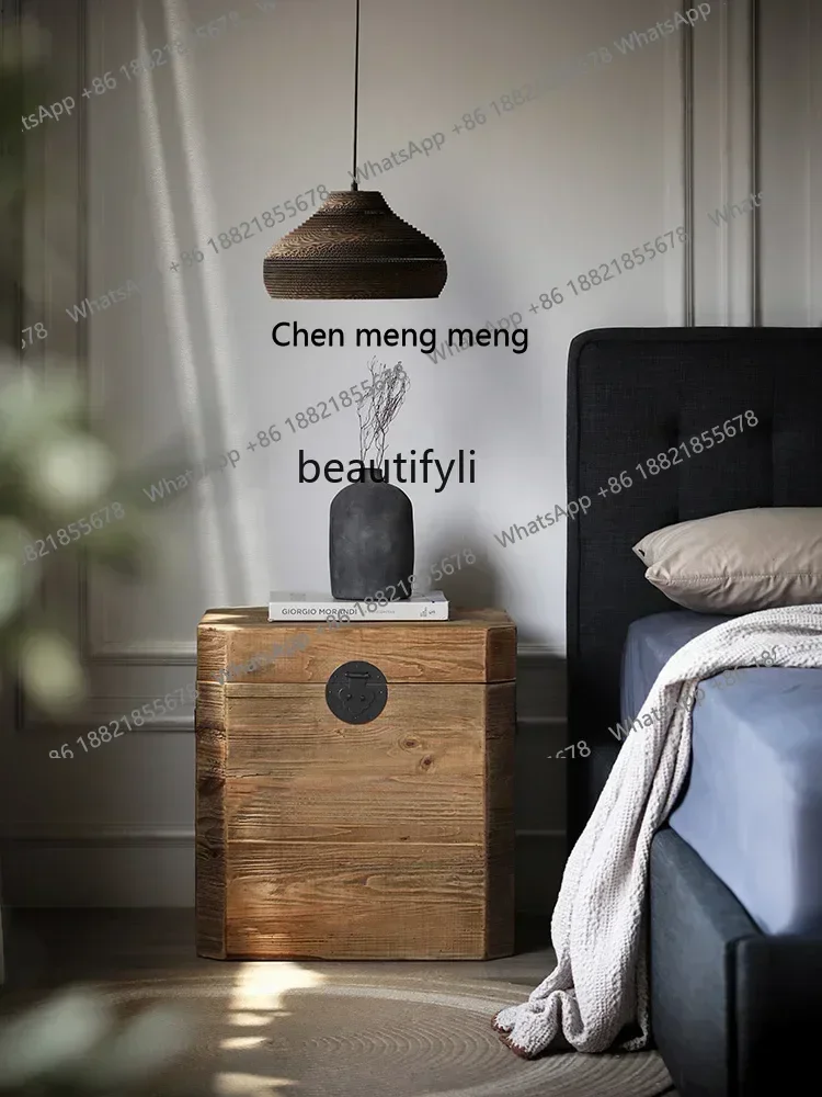 Wooden box edge sofa coffee table storage function wabi sandy wind pure solid wood storage box