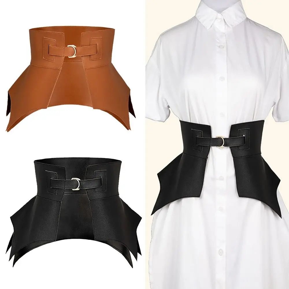 Black Brown Irregular Pu Leather Long Wide Belt Punk Style Women Fashion Autumn Winter Waistband Corset Belt