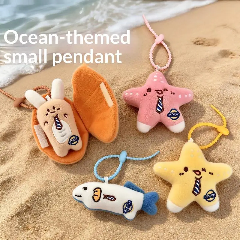 Creative Cartoon Marine Animals Plush Keychain Kawaii Charm Starfish Doll Stuffed Toy Decor Backpack Decoration Gift Women